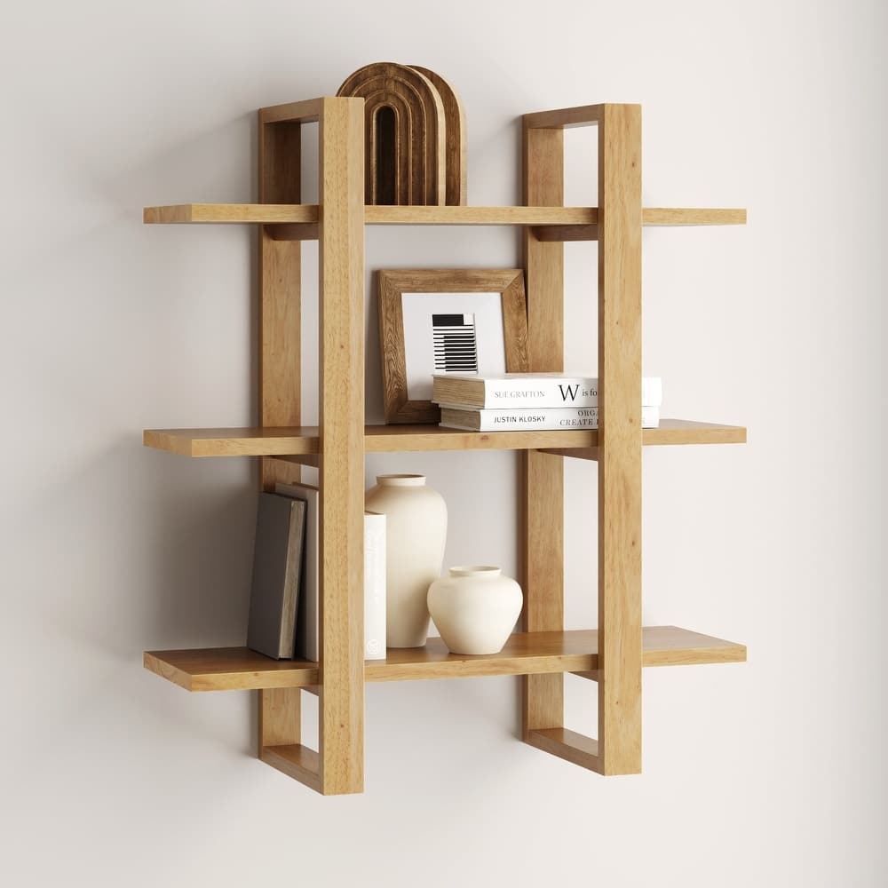 Nathan James Benji Floating Wall Book Shelves, 3-Tier Display Shelf, Decorative Modular Shelf in Solid Wood