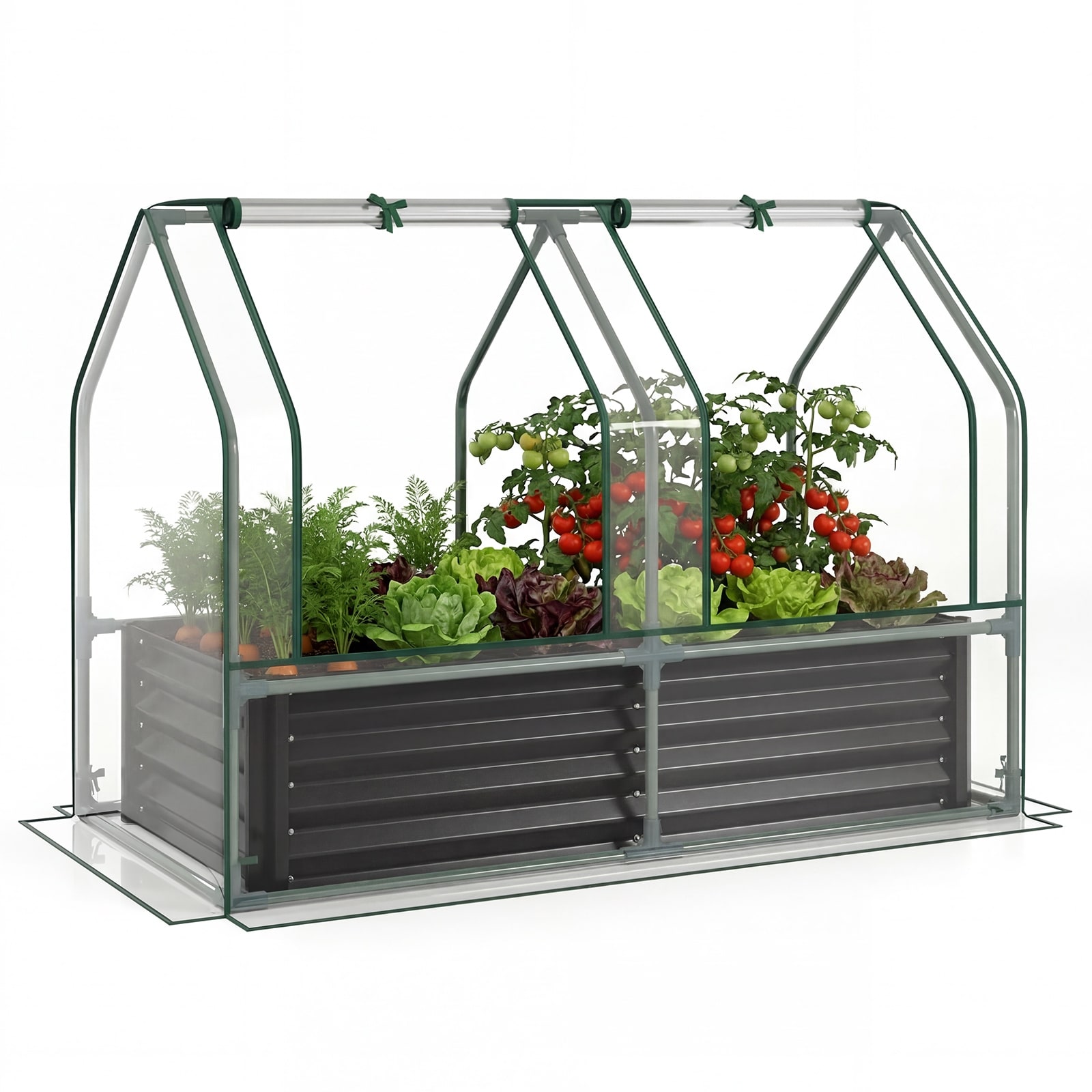 Gymax 4 x 2 x 3 FT Small Galvanized Raised Garden Bed w/Greenhouse