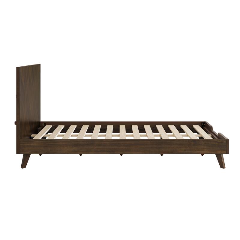 Solid Wood Panel Platform Bed with Headboard