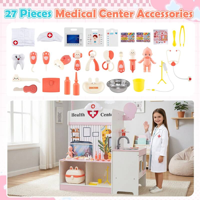 Gymax Kids Doctor Play Set w/Faucet Sink ECG Monitor Body Parts