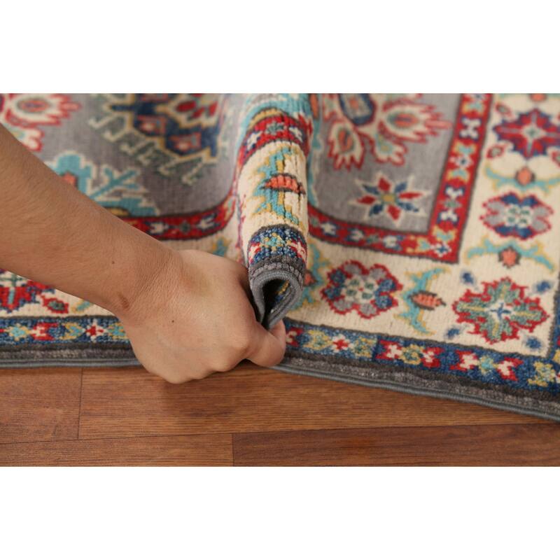 Gray Geometric Kazak Oriental Accent Rug Handmade Wool Carpet - 2'1"x 2'10"
