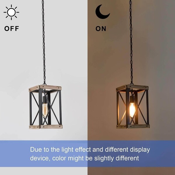 Lnc Black Wood Metal 1 Light Rustic Foyer Pendant