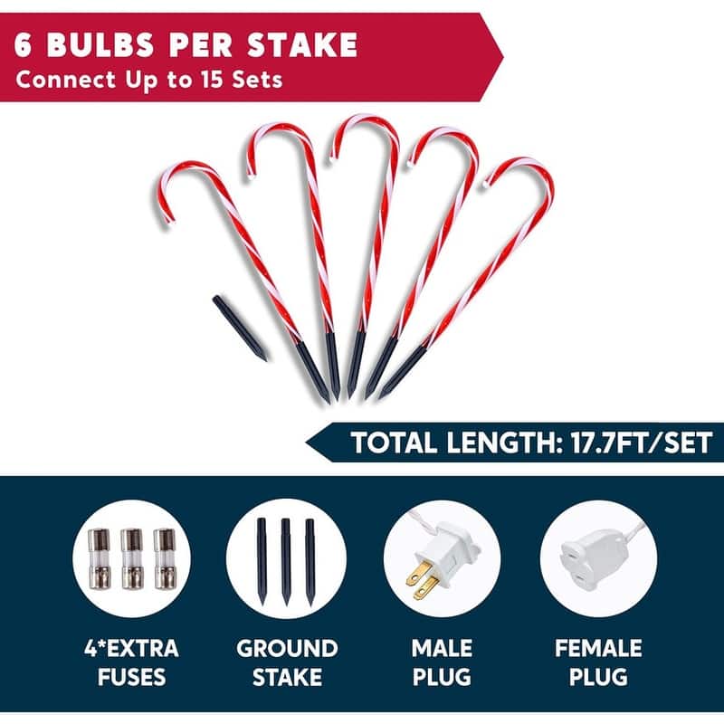 12 Pcs Christmas Candy Cane Pathway Markers Lights, 12" Christmas Stakes Lights - White and Red
