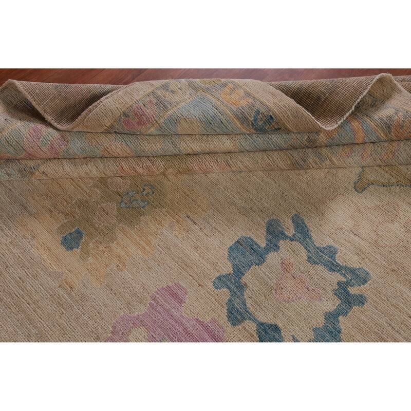 Hand Knotted Oriental 100% Wool Carpet Transitional All-Over Peach Oushak Area Rug - 13' 11'' X 10' 1''