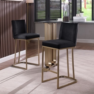Counter Height Barstools Set of 2, Velvet Upholstered Dining Chairs, Black Guest Chair, High Bar Chair with Metal Legs