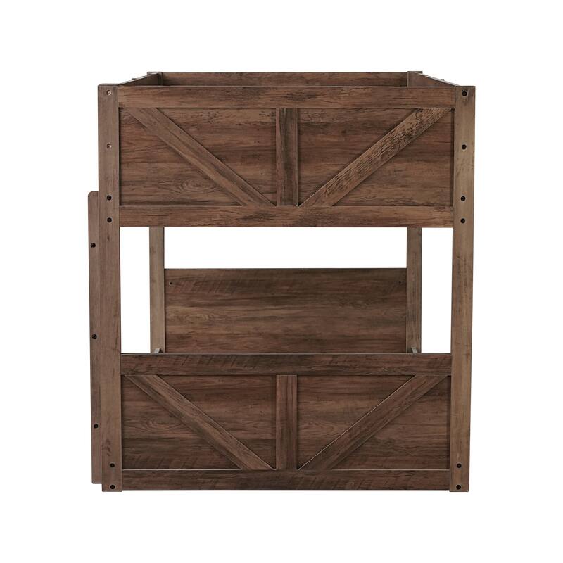Twin over Twin Floor Bunk Bed w/ Headboard,Footboard,Safety Guardrails