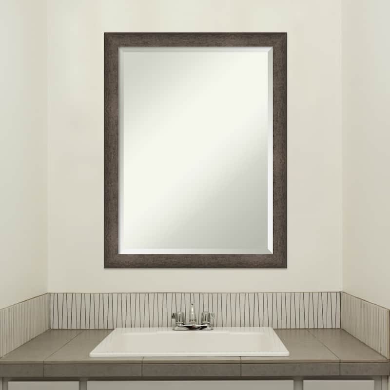 Dappled Narrow Beveled Wood Framed Bathroom Vanity Wall Mirror