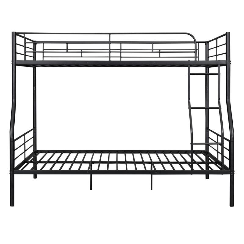 Modern Iron Bunk Bed, Full XL Over Queen, Black, Space-Saving Design