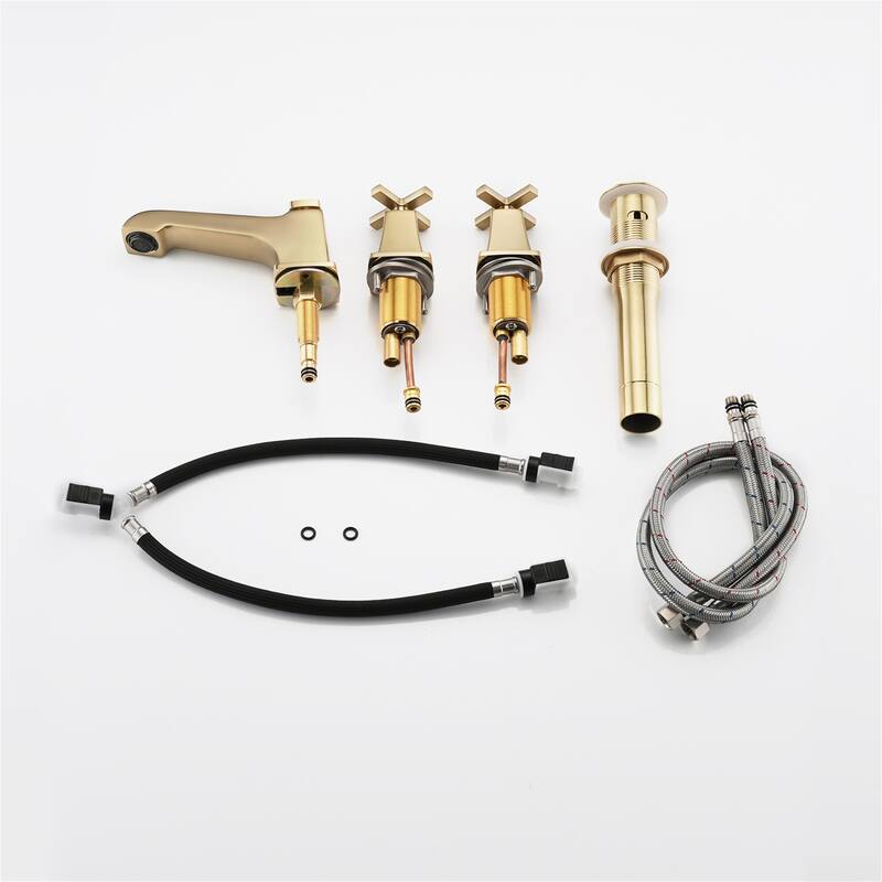 Widespread Bathroom Faucet with Drain Assembly High-arc 8 Inch Bathroom Sink Faucet 3 Holes Double Cross Handle Vanity Basin Tap