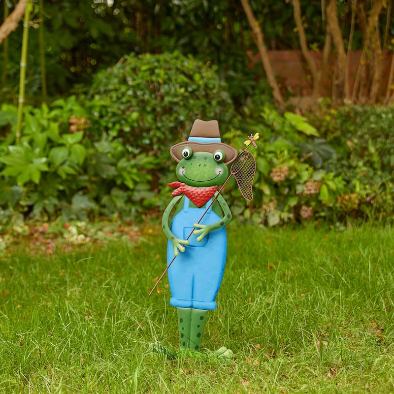 Glitzhome Metal/Wood Frog Stacked Mushroom Welcome Sign Yard Stakes Garden Wall Decor