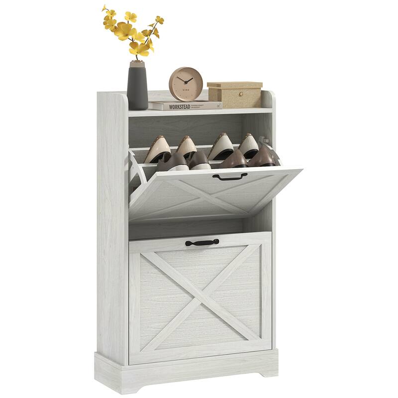 Entryway Hidden Shoe Storage Cabinet with Adjustable Shelves, Rustic Design, and Anti-Tip Feature, for Porch and Hallway