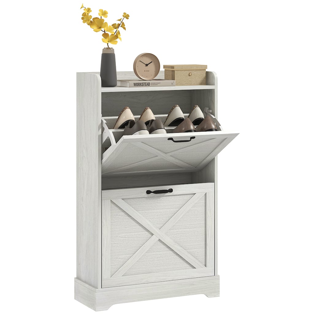 Slim Shoe Cabinet for Entryway, Farmhouse Hidden Shoe Storage Cabinet