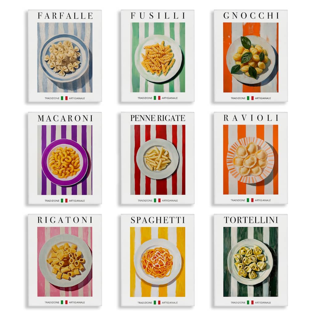 Stupell Traditional Pasta Plates Cuisine Canvas Wall Art Design By Andreas Magnusson (Set of 9)