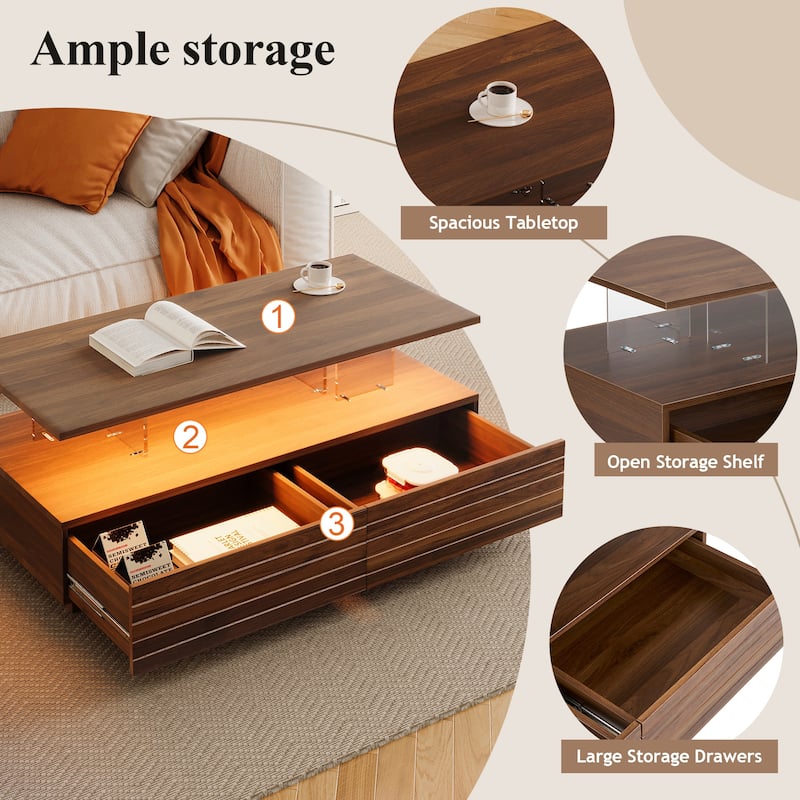 Roomfitters Modern Lift Top Coffee Table, Rectangular Storage Center Table for Living Room, Wood Design