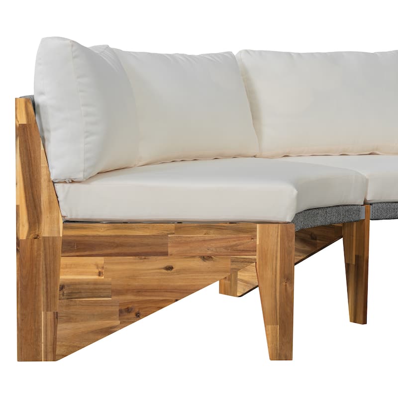 12-Seater Outdoor Acacia Wood Round Sectional Sofa Set with Coffee Table