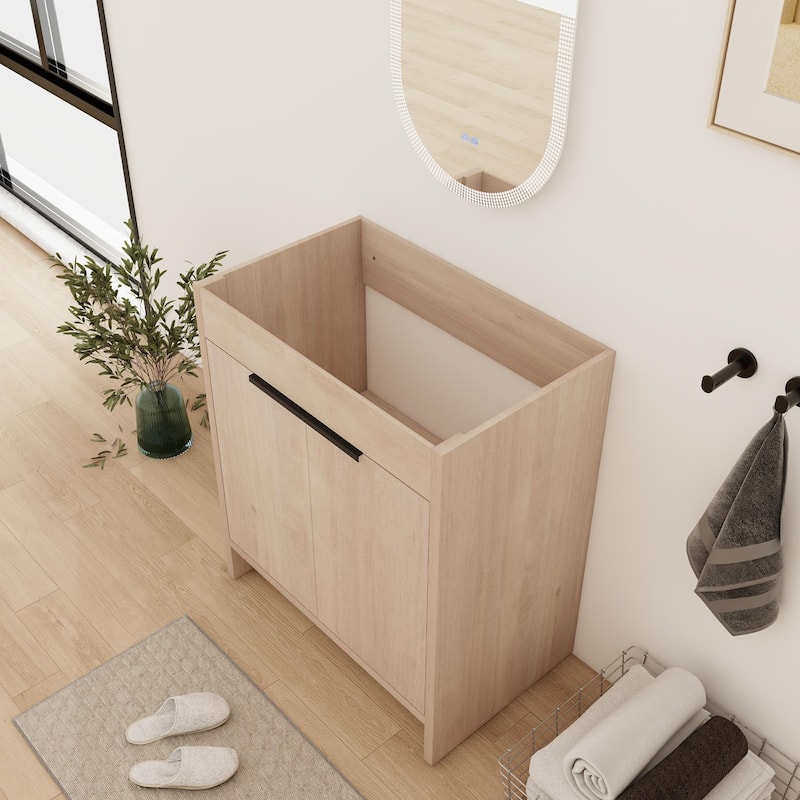 24/30/36 Inch Freestanding Bathroom Vanity Cabinet with Soft Close Door and Adjustable Shelf (Without Sink) - 30''W - PlainLight Oak