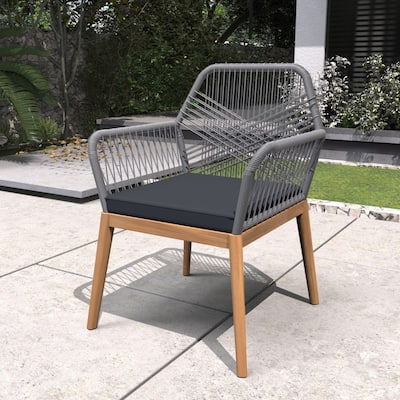 Modern Outdoor Acacia Wood Chair with Premium Cushion for Patio（A Set of Two Chairs）