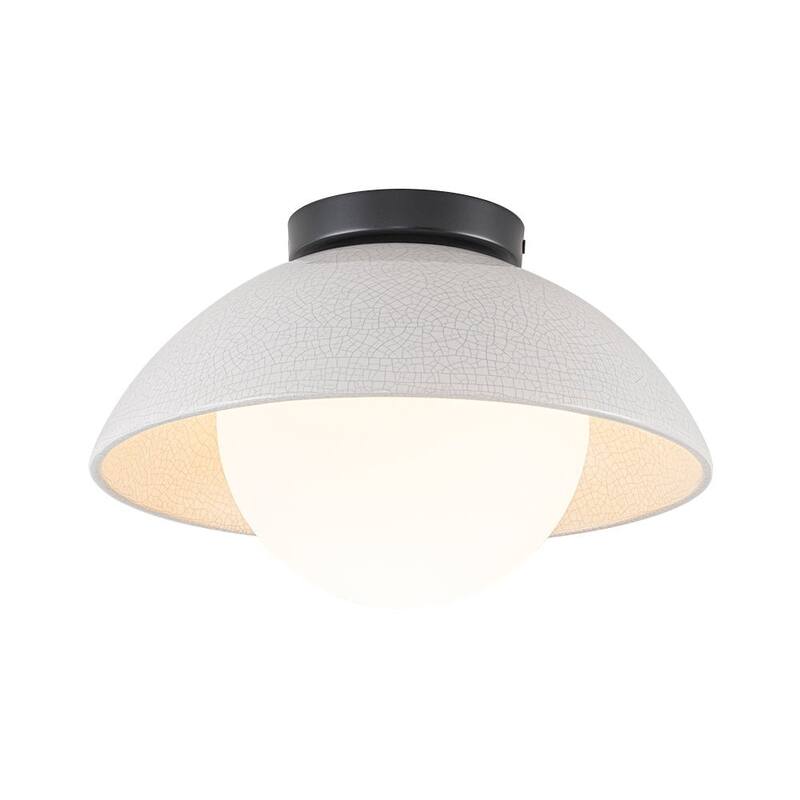 Modern 1-Light Dome Ceramic Semi Flush Mount With Glass Shade - N/A