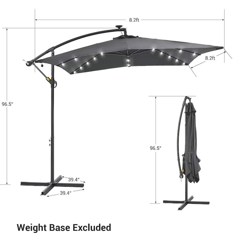 BONOSUKI Outdoor Umbrella,8.2x8.2ft Canopy Offset Umbrella With LED