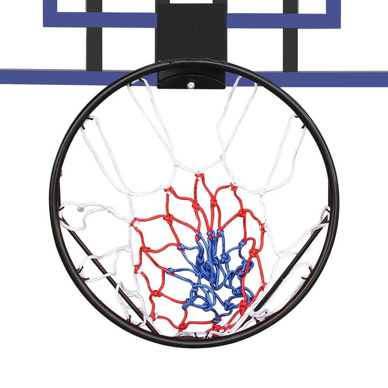 Roomfitters Wall-Mounted Basketball Hoop, 45x29 Inch Shatterproof Backboard, Folding Hoop with All-Weather Mesh, Black+Blue