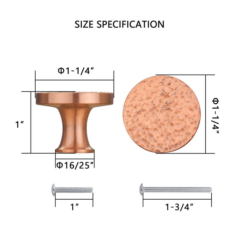 Copper Kitchen Cabinet Knobs 1-1/4 inch (32 mm) Diameter 100% Solid Brass Drawer Knob (10-PACK)