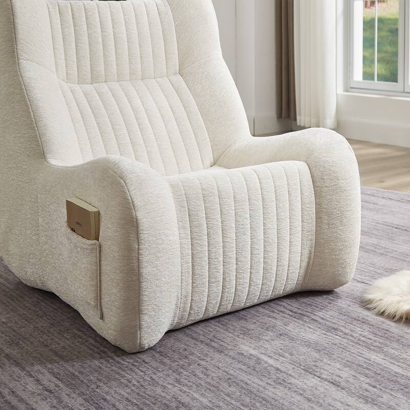 White Chenille Bean Bag Chair for Adults with Armrests (35x40x30 inches)