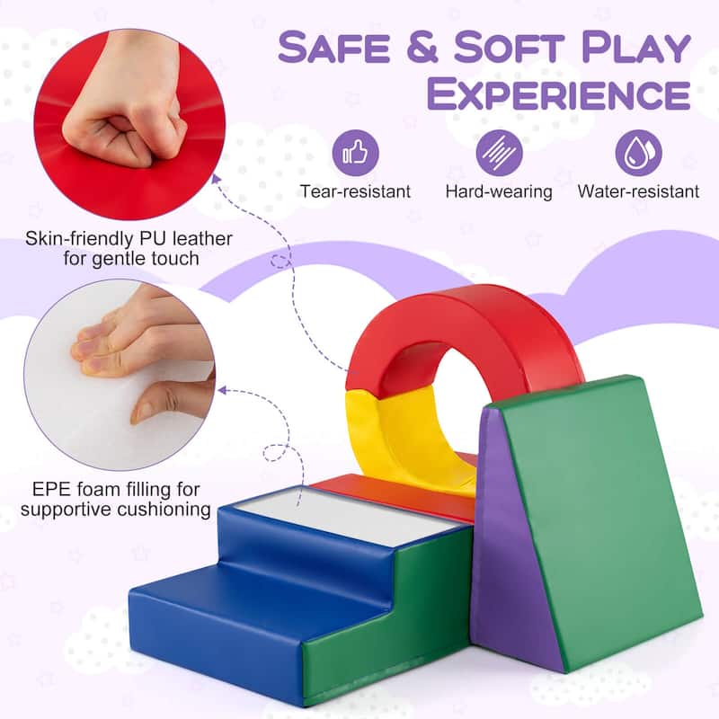 Costway 5 Pieces Foam Climbing Toys, Colorful PU Leather Climbing - as pic shows - See Details