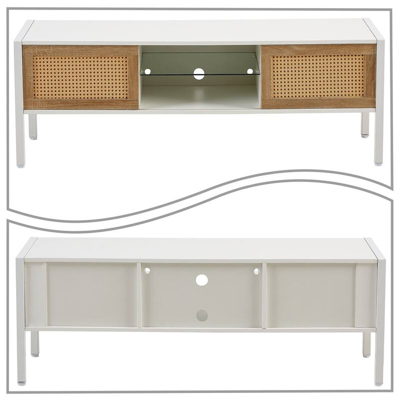 Classic Farmhouse Style Wooden TV Stand with Remote Control LED Light Strip