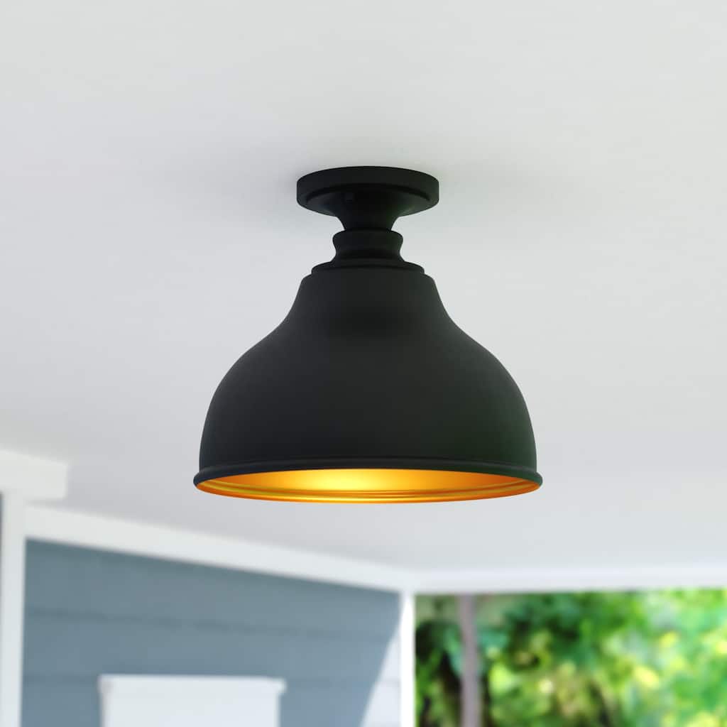 Delano Farmhouse Barn Bronze Semi-Flush Mount Ceiling Light - 11-in W x 10-in H x 11-in D