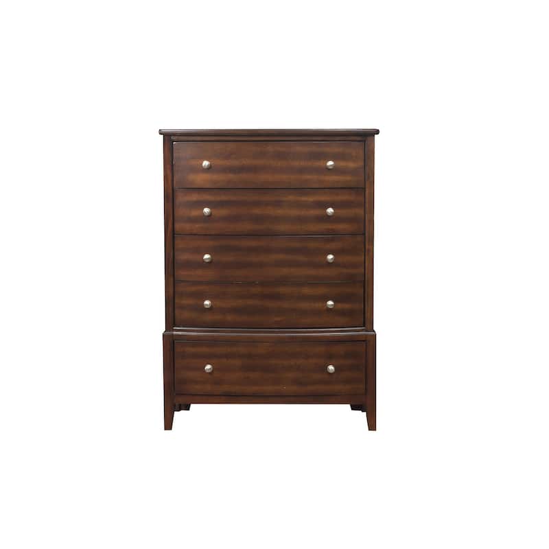 5 Drawer Wooden Chest with Chamfered Legs, Dark Brown