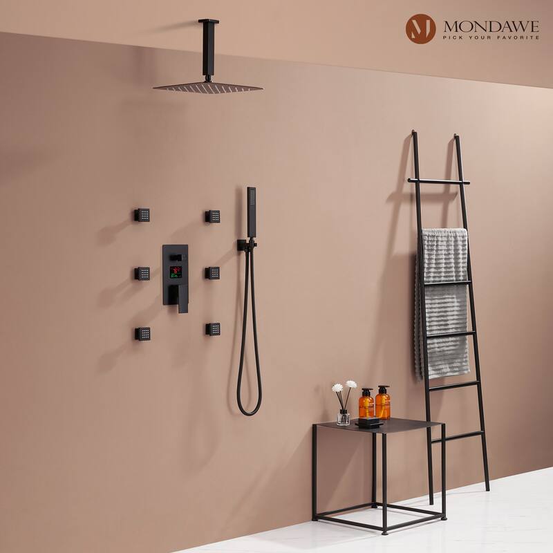 3 Functions Wall Mount Shower System Luxury Black Digital Display Shower Faucet