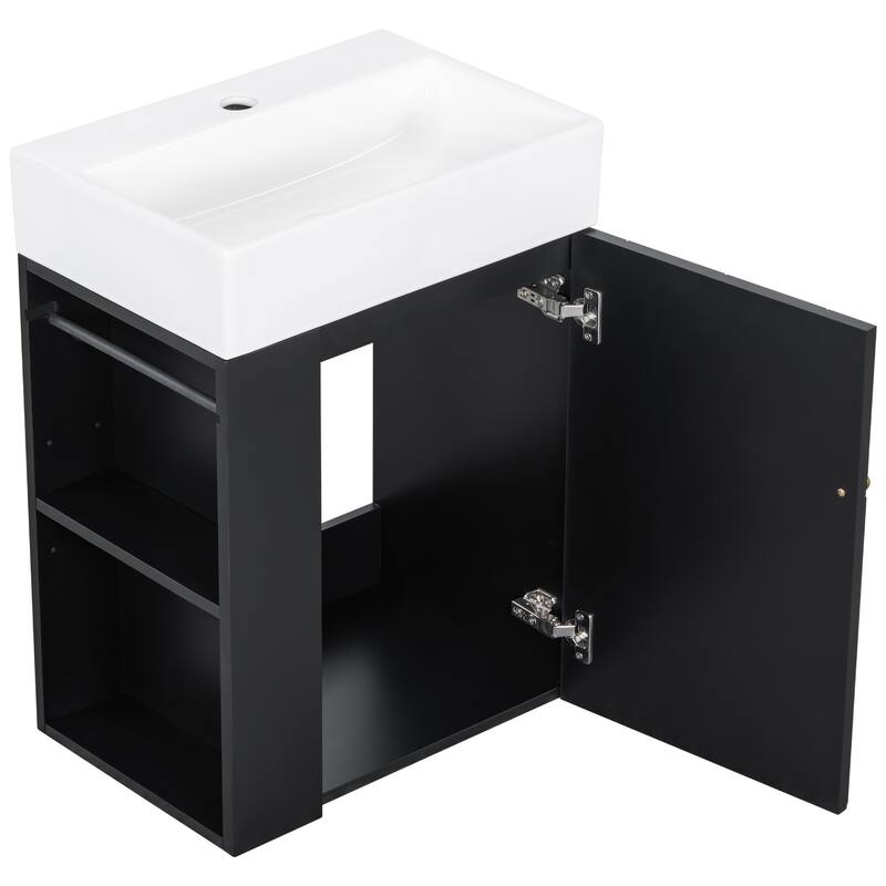 Roomfitters 20" Wall-Mounted Bathroom Vanity with Sink, Diamond Pattern Door, Side Shelves & Towel Bar