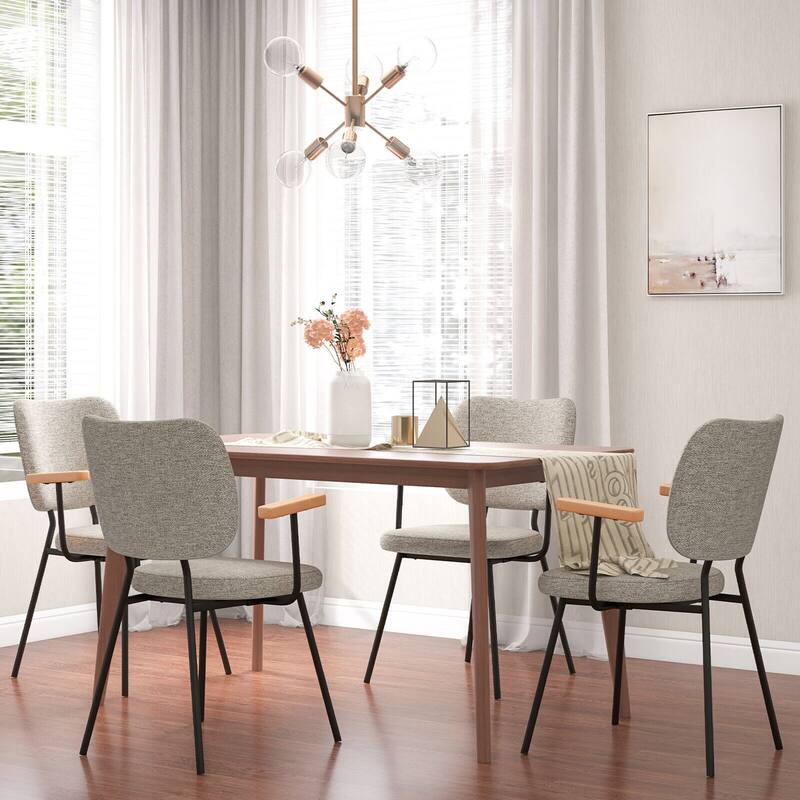 Gymax Set of 4 Fabric Kitchen Dining Chair Armchair Padded Modern