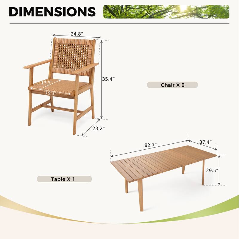 MAISON ARTS 5/7/9-Piece Acacia Wood Outdoor Dining Set, Teak Wooden Table & Dining Chairs with Wicker Seat and Back