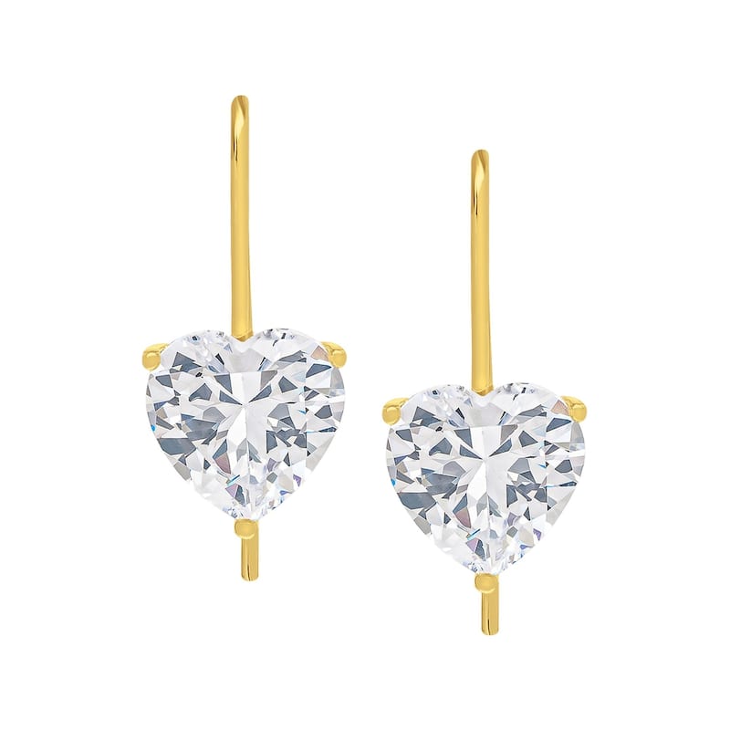 Victoria Townsend Gold Plated Cubic Zirconia Heart Leverback Drop Earrings - Clear - Yellow