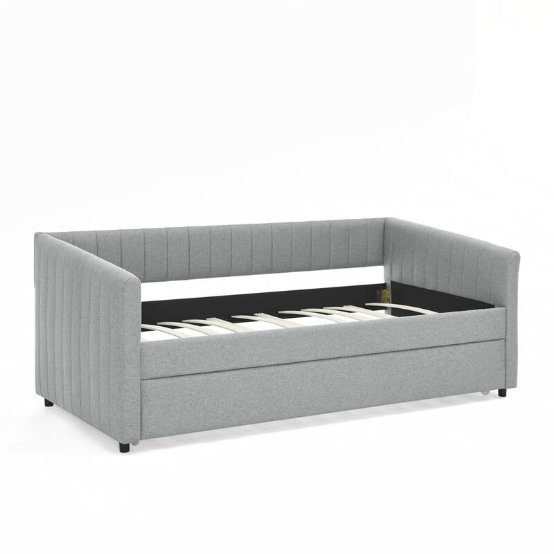 Vertical Stripes Daybed with Trundle Upholstered Sofa Bed
