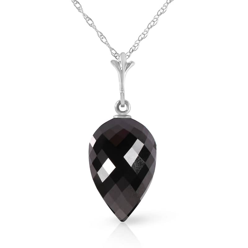 12.25 Carat 14K Solid Gold Necklace Pointy Briolette Drop Black Spinel - 20 Inch - White