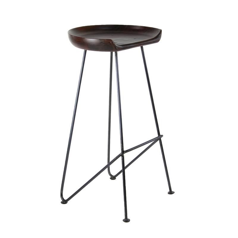 Brown Metal Bar Stool with Wood Seat