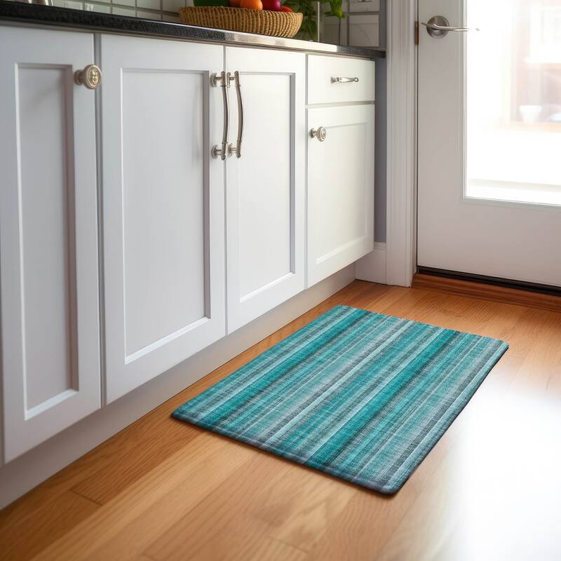 Premium Washable Super Soft Modern Stripes Mayfield Rug - Teal - 1' 8" x 2' 6" - Rectangle