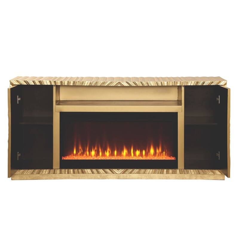 Best Master Furniture 65.5 Inch Distressed Media Console Table with Electric Heater