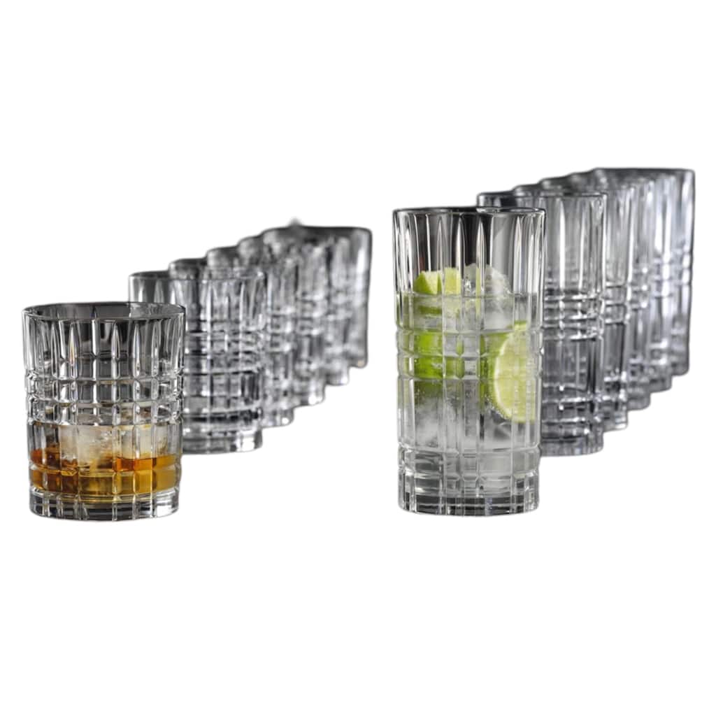 Nachtmann Highland Square 12 Piece Mixed Drinkware Set - 15 oz Highball and 11 oz lowball Glasses