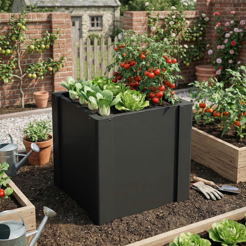 Outsunny Raised Garden Bed, Galvanized Planter Box Outdoor with Gloves for Gardening Vegetables, Flower, Herb