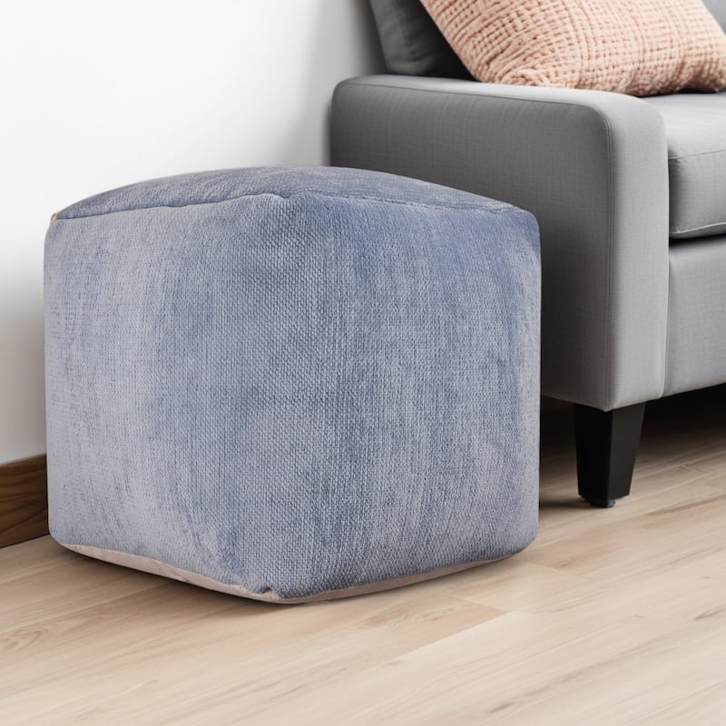 HomeRoots 18" Blue Chenille Cube Pouf Ottoman