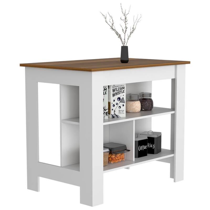 Kitchen Island Dozza, Three Shelves, White / Walnut Finish,High quality and durable
