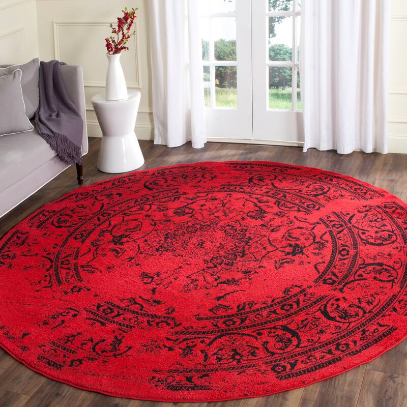 SAFAVIEH Adirondack Sierra Vintage Oriental Distressed Rug - 8' Round - Red/Black