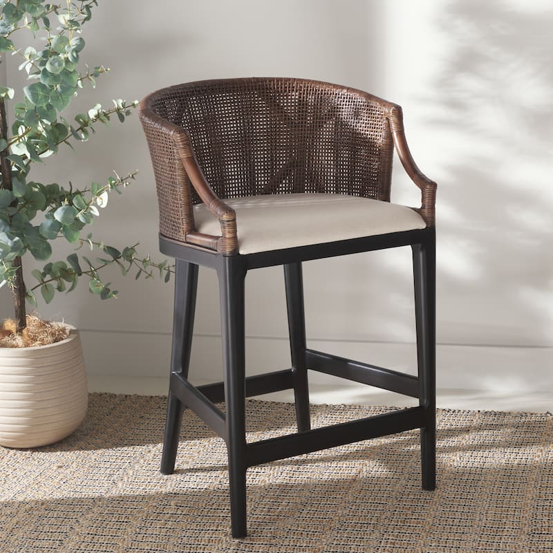 SAFAVIEH Home Brando Counter Stool - 22"W x 21"D x 35"H - Dark Brown/White