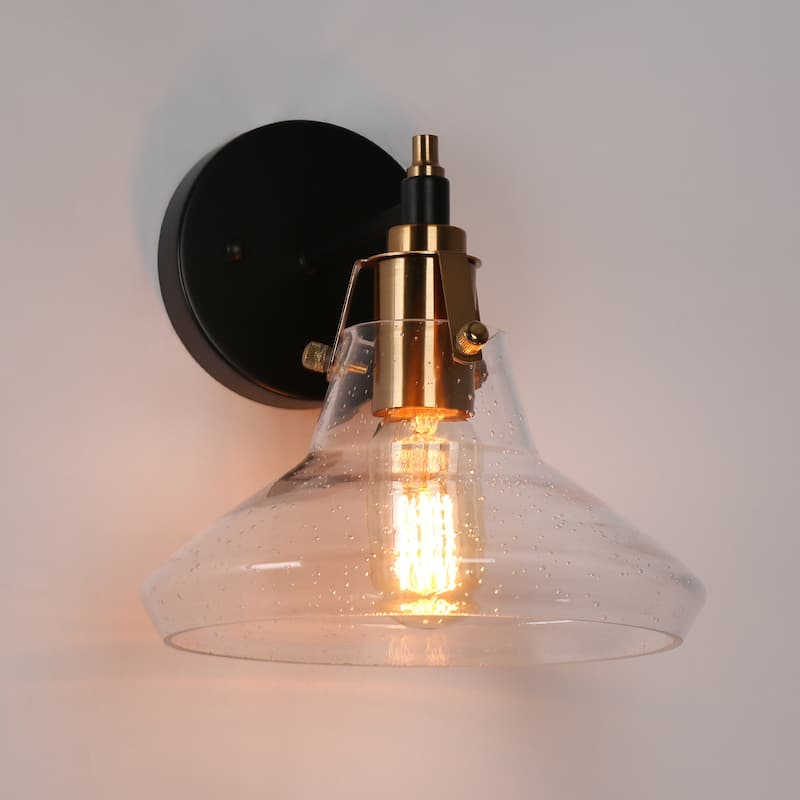 Branley Farmhouse Cottage 1-Light Dome Glass Bathroom Sconce Black Gold - 9"D x 9"H