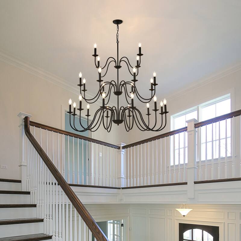 Farmhouse Chandelier, Black Metal Chandeliers Light Fixtures Industrial Adjustable Height-E12