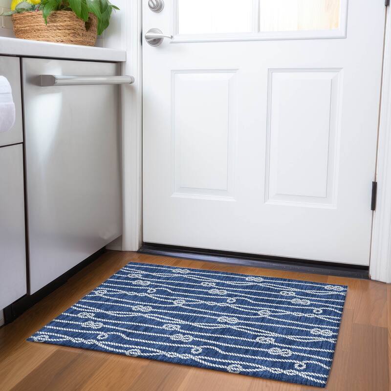 Premium Washable Super Soft Nautical Rope Mayfield Rug - Navy - 1' 8" x 2' 6" - Rectangle