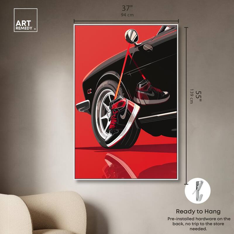 Red Bold Sneaker and Car Canvas by Art Remedy
